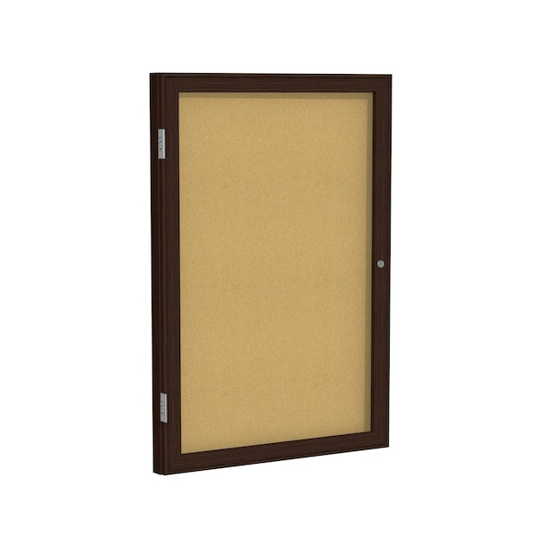 Ghent Enclosed Bulletin Board, 1 Door, Cork, Walnut Frame, 2 ft H x 18 in W, Natural PN12418K - main